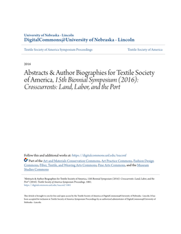 Abstracts & Author Biographies for Textile Society of America, 15Th