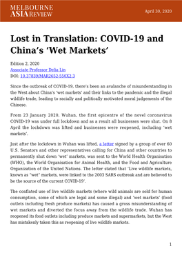 COVID-19 and China's 'Wet Markets'