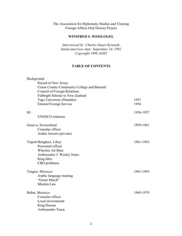 The Association for Diplomatic Studies and Training Foreign Affairs Oral History Project