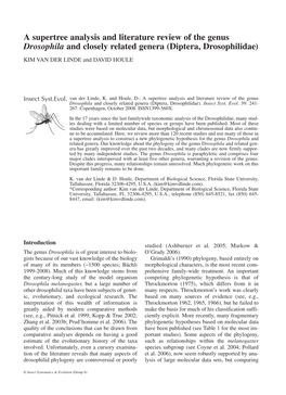 A Supertree Analysis and Literature Review of the Genus Drosophila and Closely Related Genera (Diptera, Drosophilidae)