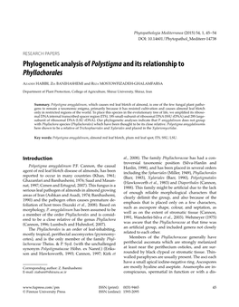 Phylogenetic Analysis of Polystigmaand Its Relationship To