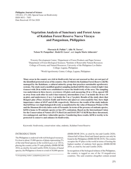 Vegetation Analysis of Sanctuary and Forest Areas of Kalahan Forest Reserve Nueva Vizcaya and Pangasinan, Philippines