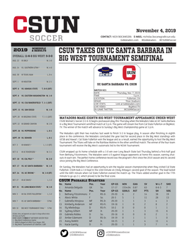 Csun Takes on Uc Santa Barbara in Big West Tournament Semifinal