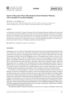 Zootaxa, Species of the Genus Thrips (Thysanoptera) from Peninsular