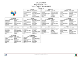 CALENDARIO Stagione 2016