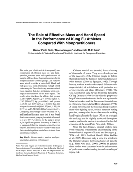 The Role of Effective Mass and Hand Speed in the Performance of Kung Fu Athletes Compared with Nonpractitioners