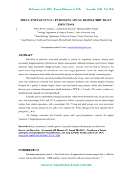 PREVALENCE of FUNGAL PATHOGENS AMONG RESPIRATORY TRACT INFECTIONS Abbas M