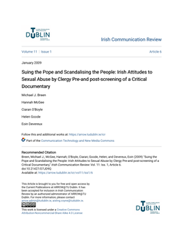 Suing the Pope and Scandalising the People: Irish Attitudes to Sexual Abuse by Clergy Pre-And Post-Screening of a Critical Documentary