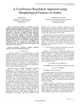 A Coreference Resolution Approach Using Morphological Features in Arabic