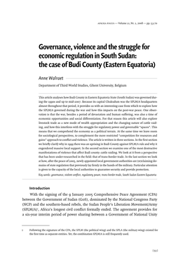 Governance, Violence and the Struggle for Economic Regulation in South Sudan: the Case of Budi County (Eastern Equatoria)