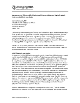 Management of Elderly and Frail Patients with Comorbidities and Myelodysplastic Syndromes (MDS): a Case Study