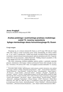 Analiza Polskiego I Austriackiego Przekazu Medialnego Wokół 72