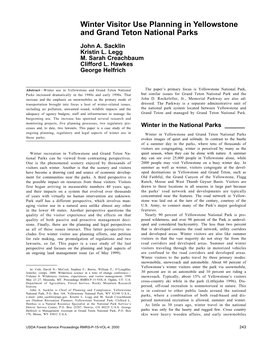 Wilderness Visitors, Experiences, and Visitor Management; 1999 Snowcoach