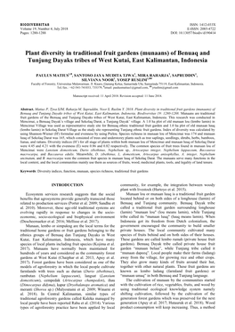 Plant Diversity in Traditional Fruit Gardens (Munaans) of Benuaq and Tunjung Dayaks Tribes of West Kutai, East Kalimantan, Indonesia