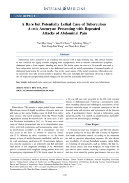 A Rare but Potentially Lethal Case of Tuberculous Aortic Aneurysm Presenting with Repeated Attacks of Abdominal Pain