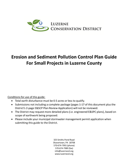 Erosion and Sediment Pollution Control Plan Guide for Small Projects in Luzerne County