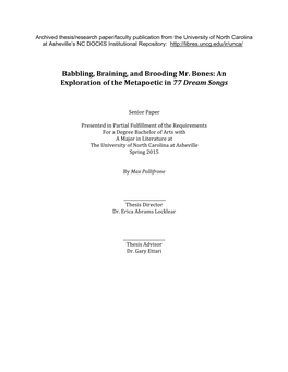 Babbling, Braining, and Brooding Mr. Bones: an Exploration of the Metapoetic in 77 Dream Songs