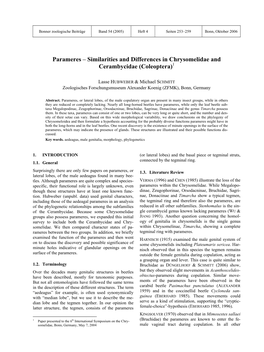 Parameres – Similarities and Differences in Chrysomelidae and Cerambycidae (Coleoptera)1