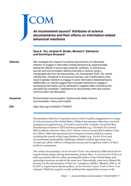 Attributes of Science Documentaries and Their Effects on Information-Related Behavioral Intentions