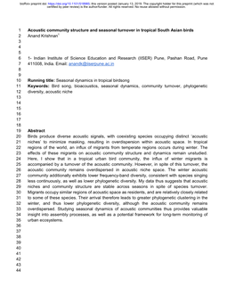 Acoustic Community Structure and Seasonal Turnover In