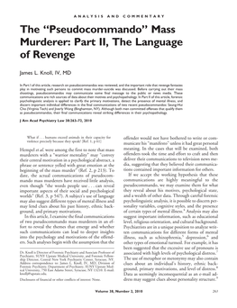 Mass Murderer: Part II, the Language of Revenge