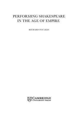 Performing Shakespeare in the Age of Empire