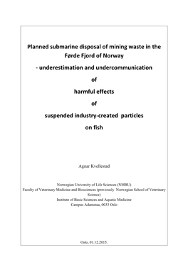 Planned Submarine Disposal of Mining Waste in the Førde Fjord of Norway