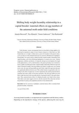 Maternal Effects on Egg Numbers of the Autumnal Moth Under Field Conditions