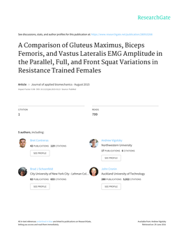 A Comparison of Gluteus Maximus, Biceps Femoris, and Vastus Lateralis EMG Amplitude in the Parallel, Full, and Front Squat Variations in Resistance Trained Females