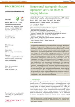 Environmental Heterogeneity Decreases Reproductive Success Via