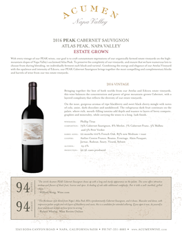 2016 Acumen PEAK Cabernet Sauvignon Shows up with a Long and Sturdy Appearance on the Palate