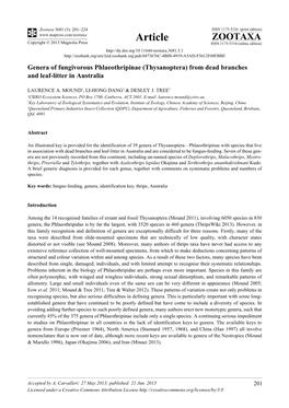 Genera of Fungivorous Phlaeothripinae (Thysanoptera) from Dead Branches and Leaf-Litter in Australia