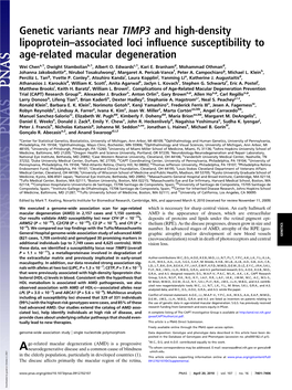 Genetic Variants Near TIMP3 and High-Density Lipoprotein–Associated Loci Inﬂuence Susceptibility to Age-Related Macular Degeneration