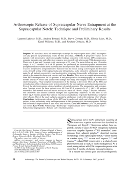 Arthroscopic Release of Suprascapular Nerve Entrapment at the Suprascapular Notch: Technique and Preliminary Results