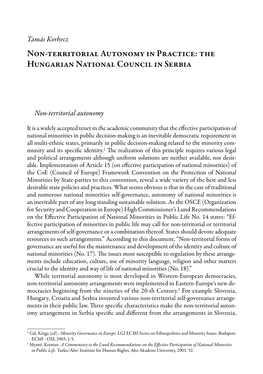 Non-Territorial Autonomy in Practice: the Hungarian National Council in Serbia