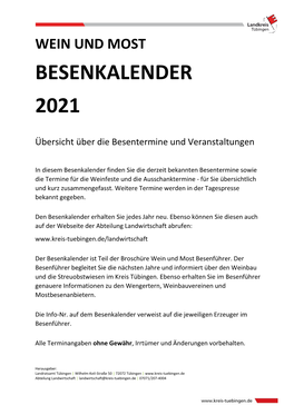 Wein Und Most Besenkalender 2021