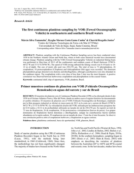 The First Continuous Plankton Sampling by VOR (Towed Oceanographic Vehicle) in Southeastern and Southern Brazil Waters