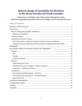 Historic Range of Variability for Meadows in the Sierra Nevada And