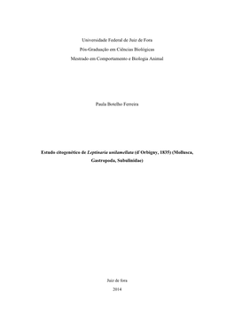 Universidade Federal De Juiz De Fora Pós-Graduação Em Ciências Biológicas Mestrado Em Comportamento E Biologia Animal