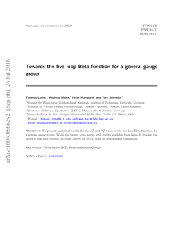 Towards the Five-Loop Beta Function for a General Gauge Group