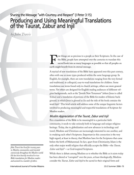 Producing and Using Meaningful Translations of the Taurat, Zabur and Injil by John Travis