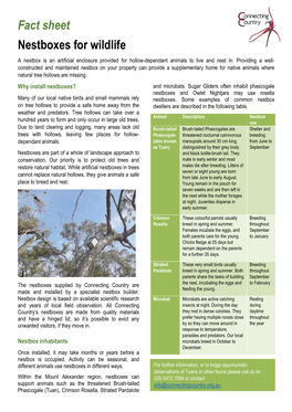 Fact Sheet Nestboxes for Wildlife