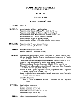 COMMITTEE of the WHOLE MINUTES C��N��L �F Th� C��Nt� �F M�