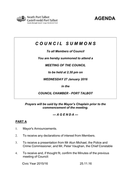 (Public Pack)Agenda Document for Council, 27/01/2016 14:30