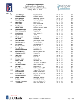 2014 Valspar Championship Innisbrook Resort - Copperhead Final Round Pairings and Starting Times Sunday, March 16, 2014