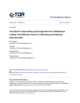 Youtube for Transcribing and Google Drive for Collaborative Coding: Cost-Effective Tools for Collecting and Analyzing Interview Data