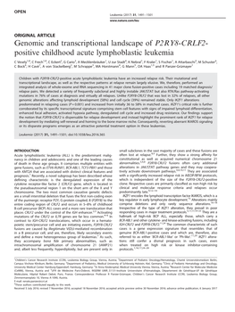 Genomic and Transcriptional Landscape of P2RY8-CRLF2- Positive Childhood Acute Lymphoblastic Leukemia