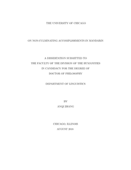 The University of Chicago on Non-Culminating Accomplishments in Mandarin a Dissertation Submitted to the Faculty of the Division