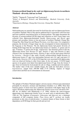 Ectomycorrhizal Fungi in Dry and Wet Dipterocarp Forests in Northern Thailand - Diversity and Use As Food