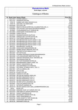 Ramakrishna Math Catalogue of Books